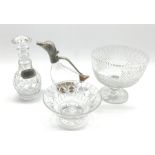 Modern glass wine decanter in the form of a duck with silver-plated mounts, cut crystal decanter wi