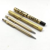 Watermans pen and pencil set in case, Watermans fountain pen inscribed 'S B Graham 4.2.33 in gilt