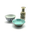 18th Century Chinese small bowl decorated in blue and white D15cm, green ground hexagonal bowl and