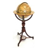 12inch Terrestrial library globe printed with named signs of the zodiac on mahogany tripod stand, H