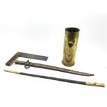 Chasse pot bayonet and scabbard, Falklands Islands brass shell case rosewood and brass mounted T sq