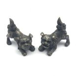 Pair of bronze Dog of Fo, L17cm