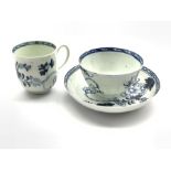 18th Century Liverpool Penningtons trio of tea bowl, saucer and coffee cup painted in underglaze bl