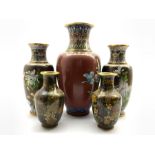 Pair of 20th Century Chinese cloisonne vases decorated with flowers H30cm a single vase H39cm and a