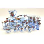 1950's floral painted drinking glass set comprising twelve tumblers, eleven liquor glasses, eleven