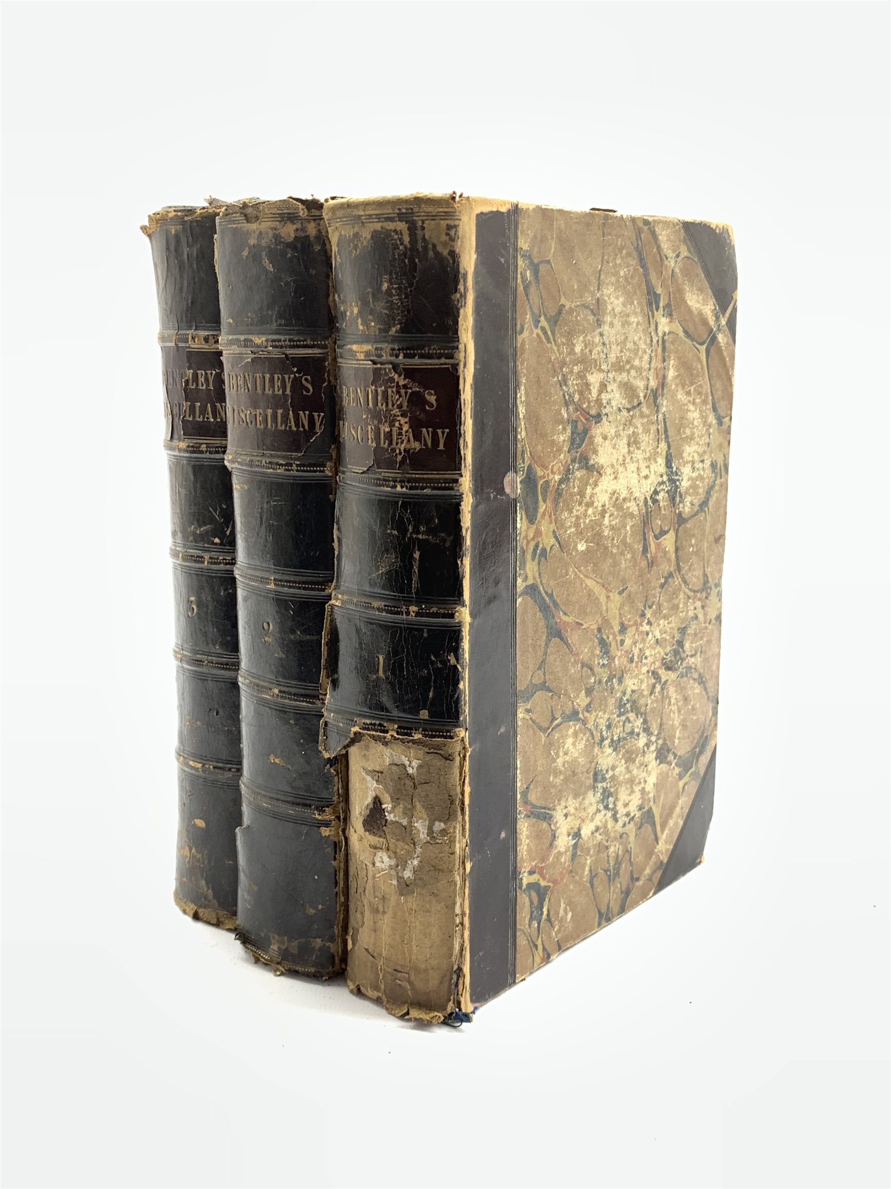 Bentley (Richard) 'Bentley's Miscellany' 3 vols published 1837-8 in marbled boards and leather spin