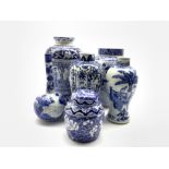 19th Century Chinese blue and white vase with Kang Hsi mark H19cm, ginger jar and cover and four ot