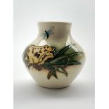 Moorcroft Frog and Dragonfly pattern vase designed by Kerry Goodwin 2009 H8cm