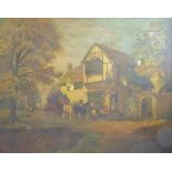 English School (19th century): Coach and Horses outside the 'Stag Inn', oil on canvas unsigned 70cm