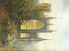 Frank Watson Wood (British 1869-1953): 'York Minster East Window', oil on board signed, titled and