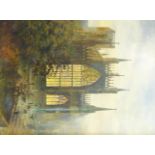 Frank Watson Wood (British 1869-1953): 'York Minster East Window', oil on board signed, titled and