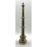 Tall Gothic style brass table lamp of tapered form with beaded decoration H70cm