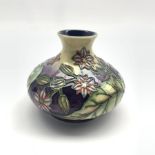 Moorcroft Borage pattern squat vase designed by Philip Gibson for the Herb Collection, D14cm x H11c