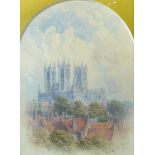 Mary Lowndes-Norton (British 19th-early 20th century): Looking Towards Lincoln Cathedral, watercolo