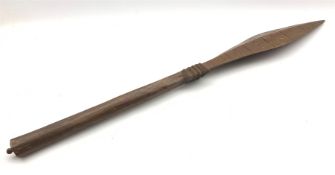Tongan paddle shape war club with carved decoration and ribbed shaft L99cm