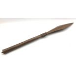 Tongan paddle shape war club with carved decoration and ribbed shaft L99cm