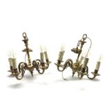 Pair of heavy brass five light electroliers with leaf scroll branches H39cm