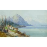 Frank Catano (Italian fl.1880-1920): Coastal Scene with Figures and Cottage, watercolour signed 28c