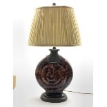 Large contemporary Ammonite form table lamp, inlaid shell work style finish with pleated shade, H84