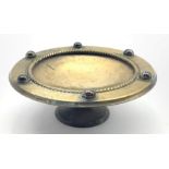 Victorian brass tazza, applied with banded agate cabochons, D25cm