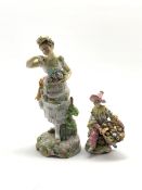 Rudolstadt female figure holding a basket of flowers H25cm and another Continental figure holding f