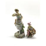 Rudolstadt female figure holding a basket of flowers H25cm and another Continental figure holding f