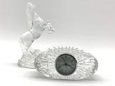 Waterford crystal figure of a rearing horse H24cm and a mantel clock in a Waterford crystal case 10