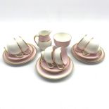 Wedgwood pink, white and gilt decorated part tea service, comprising six cups and saucers, six tea