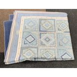 Modern 'Log Cabin' design patchwork quilt with repeating diamond pattern in shades of blue etc 246