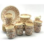 Victorian tea set decorated in the Art Nouveau style with stylized floral borders comprising ten cu