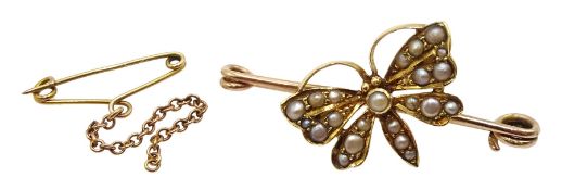Edwardian 15ct gold split seed pearl butterfly brooch