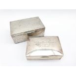 Engine turned silver cigarette box with initials and dated 1949 W14cm London 1922 and another with p