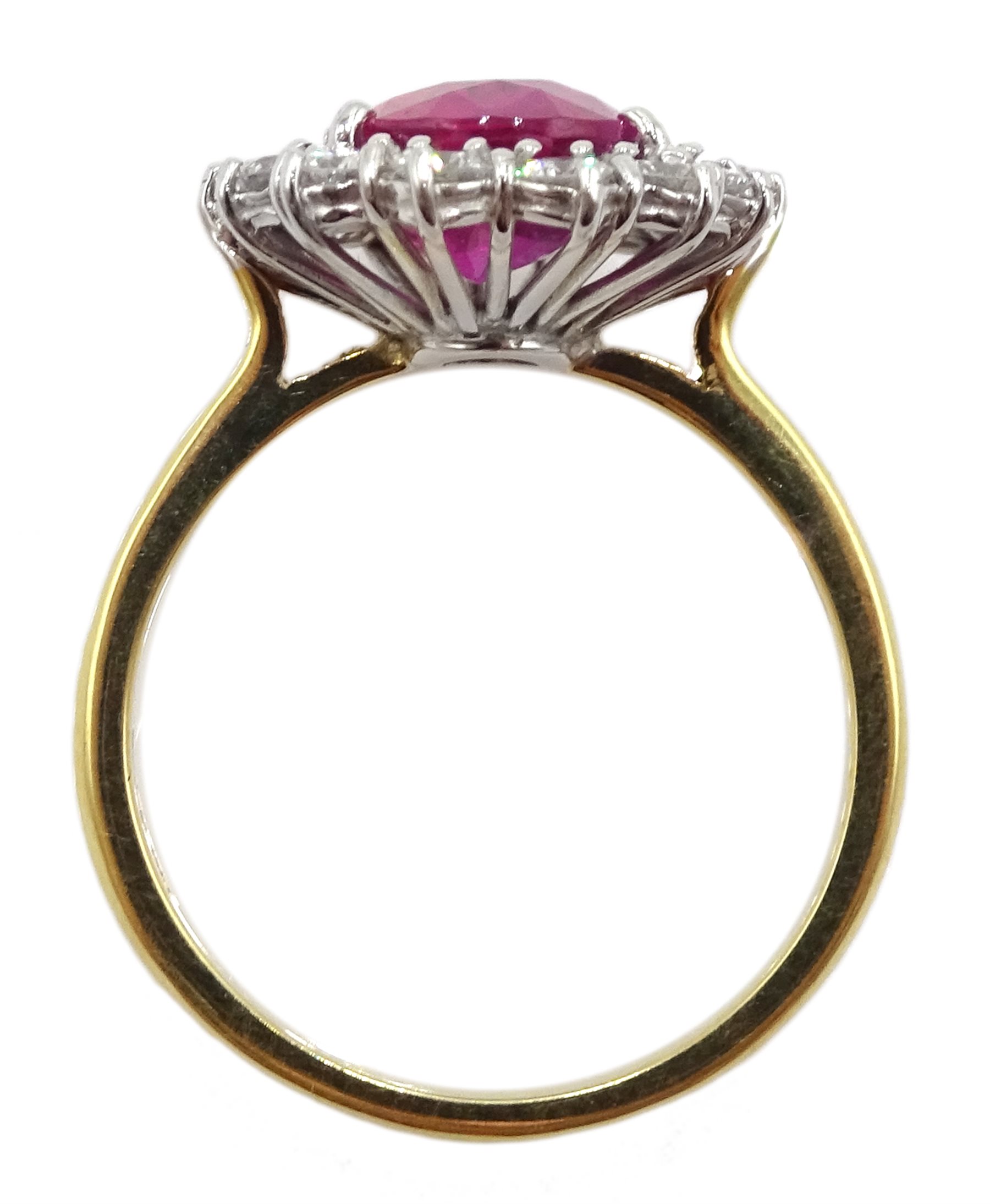 18ct gold pink sapphire and diamond cluster ring, hallmarked, sapphire approx 3.10 carat - Image 6 of 11