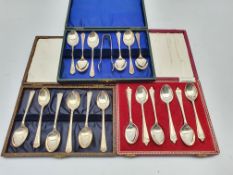 Set of six silver tea spoons with arched finials Birmingham 1948, another set initialled 'R' Sheffie