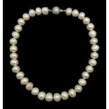 Single strand cultured pearl necklace, with 9ct gold clasp stamped 375