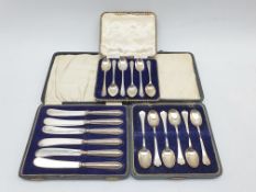 Set of six silver trefid end coffee spoons with rat tail bowls Sheffield 1921 Maker Henry Williamson