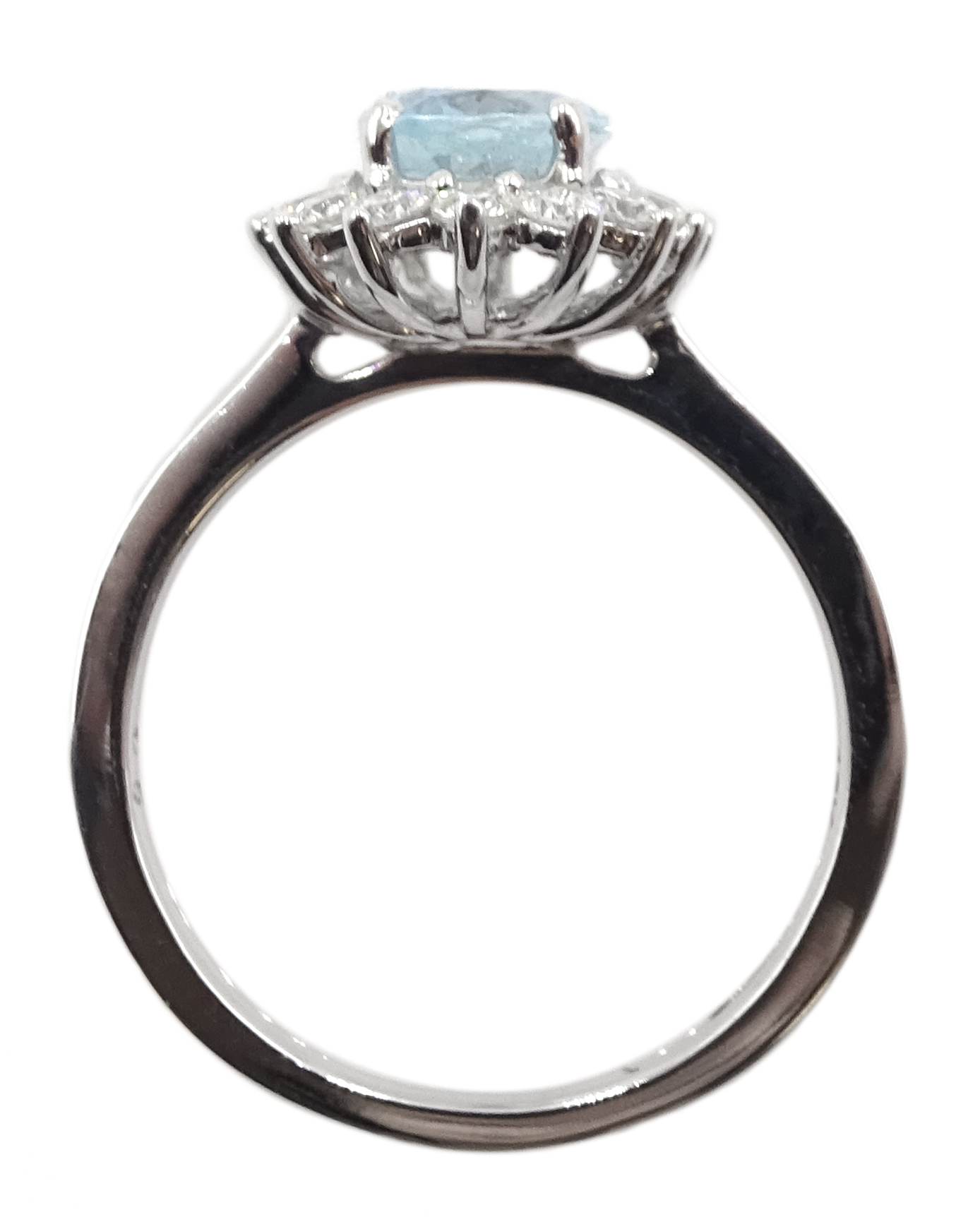 18ct white gold oval aquamarine and diamond cluster ring, hallmarked - Image 9 of 9