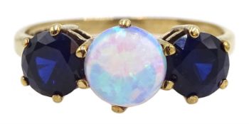 9ct gold sapphire and opal ring, hallmarked