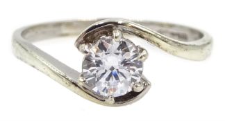 9ct white gold single stone white spinel ring, hallmarked