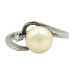 White gold diamond and cultured pearl ring, stamped 18ct