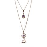 Two 9ct gold amethyst pendant necklaces, hallmarked, stamped or tested