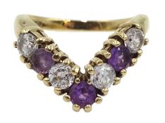 Gold amethyst and cubic zirconia wishbone ring,