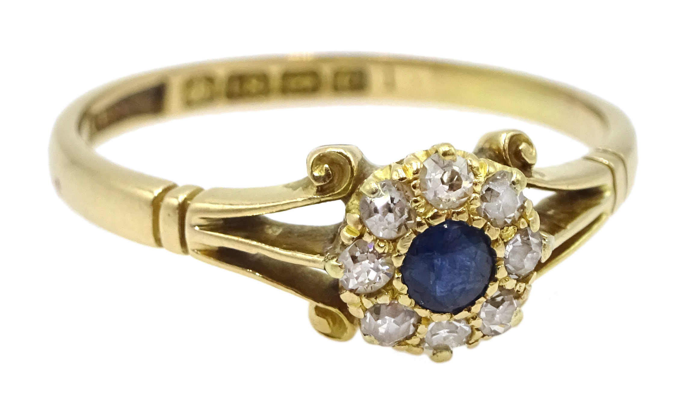 Early 20th century 18ct gold sapphire and diamond cluster ring, Birmingham 1913 - Image 4 of 5