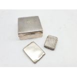 Engine turned square silver cigarette box Birmingham 1930 , silver match book holder and a silver v