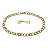 9ct gold curb link bracelet, stamped 375 and a 9ct gold 21 key charm hallmarked, approx 9.6gm