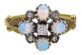 Silver-gilt opal and cubic zirconia dress ring, stamped sil