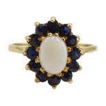 9ct gold opal and sapphire cluster ring, hallmarked