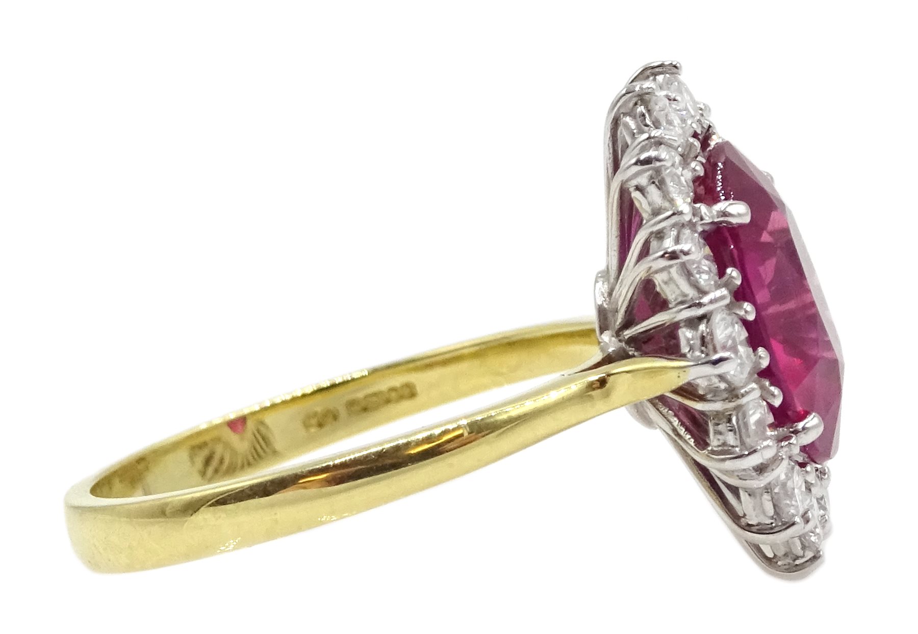 18ct gold pink sapphire and diamond cluster ring, hallmarked, sapphire approx 3.10 carat - Image 4 of 11