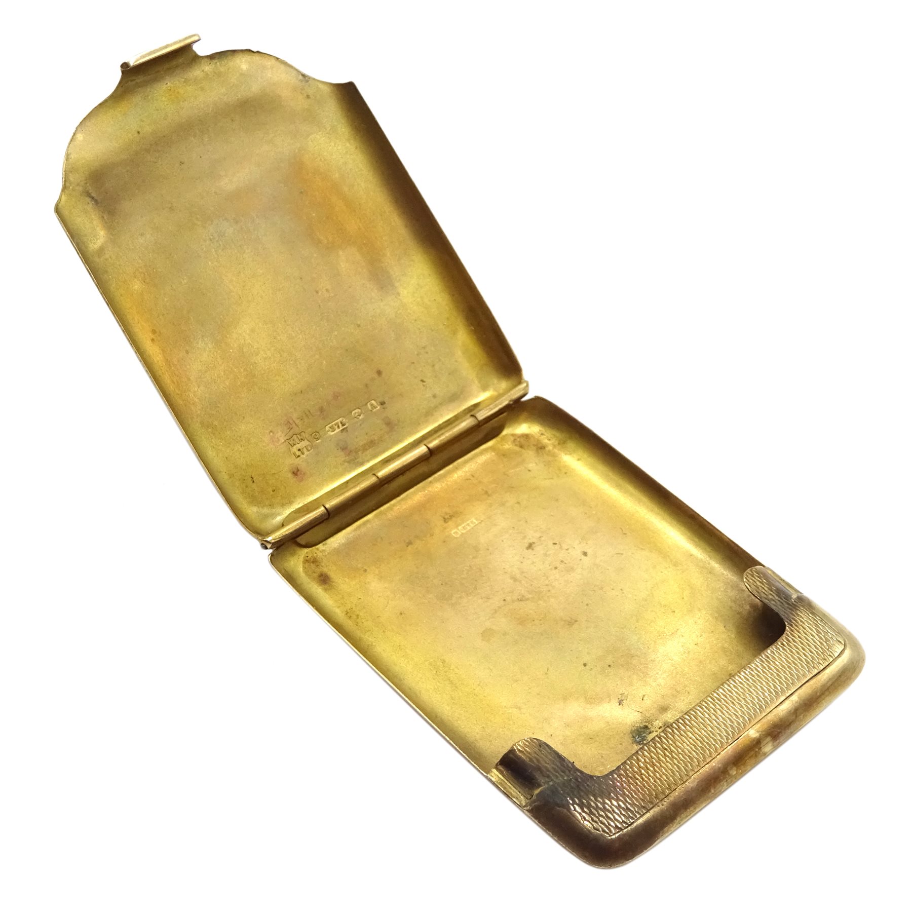 9ct gold vesta case, engine turned decoration by William Neale & Son Ltd, Birmingham 1925 - Image 2 of 5