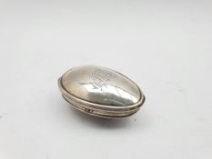 George III silver oval nutmeg grater with internal grille, engraved with a monogram London 1815 Make